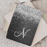 Custom Silver Glitter Black Sparkle Monogram iPad Mini Cover<br><div class="desc">Easily personalise this trendy elegant iPad cover design featuring pretty silver sparkling glitter on a black brushed metallic background.</div>