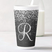 Custom Silver Glitter Black Sparkle Monogram