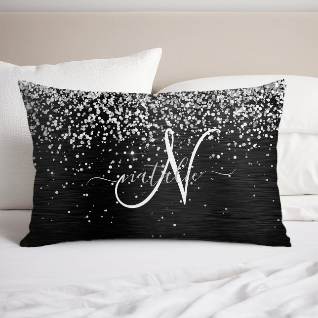 Custom Silver Glitter Black Sparkle Monogram Pillowcase (Creator Uploaded)