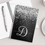 Custom Silver Glitter Black Sparkle Monogram Planner<br><div class="desc">Easily personalise this trendy elegant planner design featuring pretty silver sparkling glitter on a black brushed metallic background.</div>