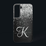 Custom Silver Glitter Black Sparkle Monogram Samsung Galaxy Case<br><div class="desc">Easily personalise this trendy elegant phone case design featuring pretty silver sparkling glitter on a black brushed metallic background.</div>