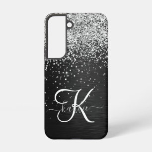  Custom Silver Glitter Black Sparkle Monogram Samsung Galaxy Case