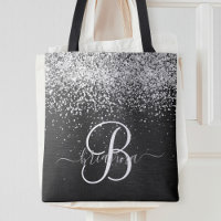 Custom Silver Glitter Black Sparkle Monogram