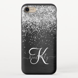 Custom Silver Glitter Black Sparkle Monogram iPhone 8/7 Slider Case