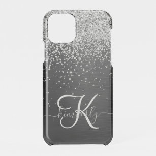 Custom Silver Glitter Black Sparkle Monogram iPhone 11 Pro Case