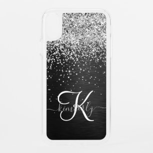 Custom Silver Glitter Black Sparkle Monogram iPhone XR Case