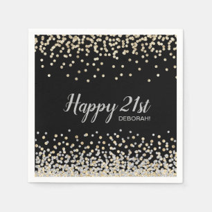 Custom Silver Gold Confetti 21st Birthday Party Napkin