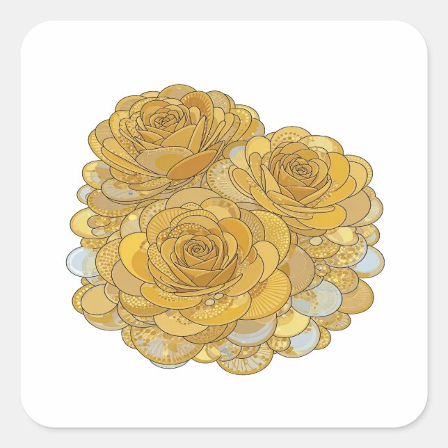 Custom Silver GOLDEN ROSES Decal Design Square Sticker (Front)
