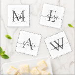 Custom Silver Grey White Monogram Elegant Script Coaster Set<br><div class="desc">Custom Silver Grey White Monogram Elegant Script Name Coaster Set</div>