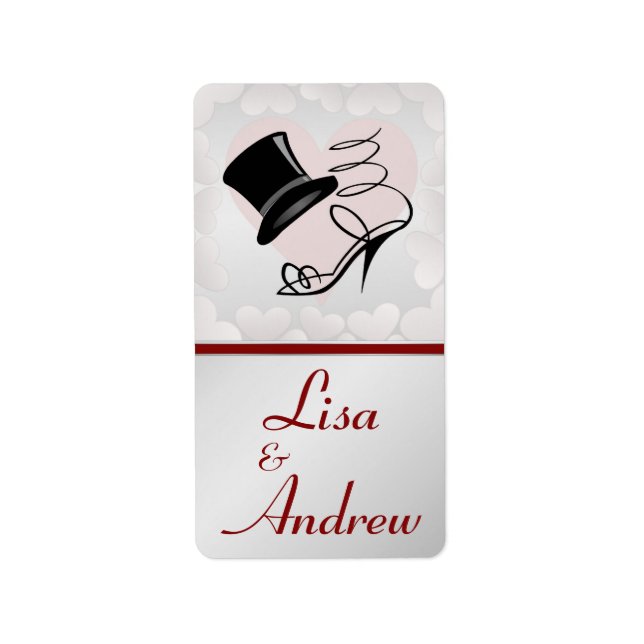 Custom Silver Hearts Black Top Hat and High Heels Label (Front)