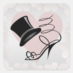 Custom Silver Hearts Black Top Hat and High Heels Square Sticker