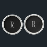 Custom Silver Initial Groomsmen Black II Cufflinks<br><div class="desc">Custom Masculine Modern Font Silver/Grey Initial on black background Cufflinks.</div>