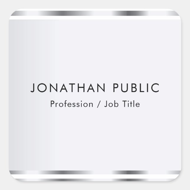 Custom Silver Look Glamourous Elegant Template Square Sticker (Front)