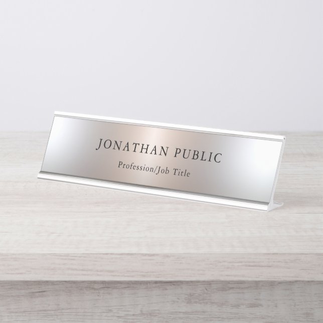 Custom Silver Look Simple Design Template Desk Name Plate (Front)