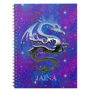 Custom Silver Lucky Dragon Purple Galaxy Notebook