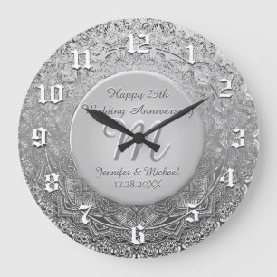 Custom Silver Monogram Anniversary Clock