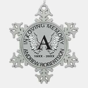 Custom Silver Monogram Memorial Snowflake Pewter Christmas Ornament