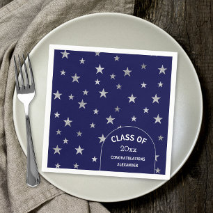 Custom Silver Stars navy blue graduation party Napkin