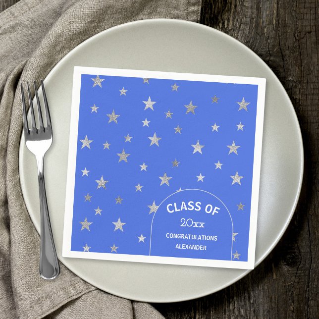 Custom Silver Stars royal blue graduation party Napkin (Creator Uploaded)