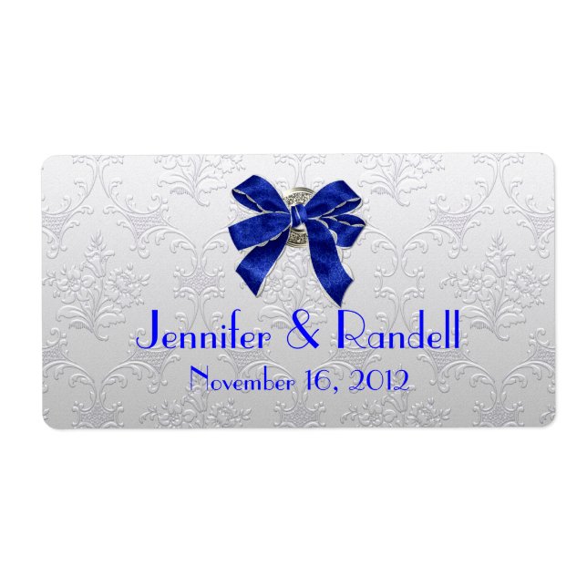 Custom Silver Tone Damask Mini Wine Bottle Label (Front)