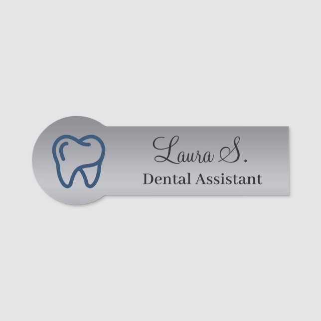 Custom Silver Tooth Logo Dental Assistant Name  Tag (Front)