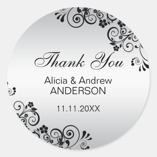 Custom Silver Wedding Anniversary Thank You Classic Round Sticker (Front)