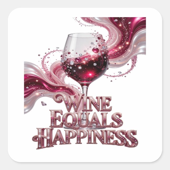 Custom Silver WINE EQUALS HAPPINESS Decal Design Square Sticker (Front)