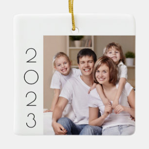 Custom Simple 2-Photo 2-sided Photo Modern Ceramic Ornament