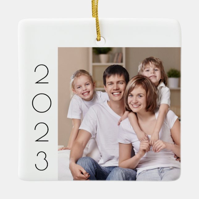 Custom Simple 2-Photo 2-sided Photo Modern Ceramic Ornament (Front)