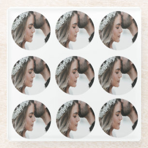 custom simple add circular photo collage add name  glass coaster