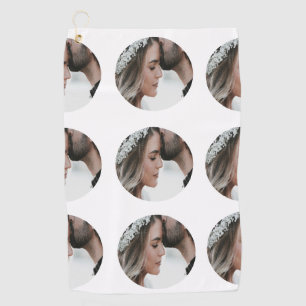 custom simple add circular photo collage add name  golf towel