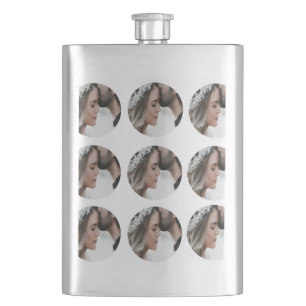 custom simple add circular photo collage add name hip flask