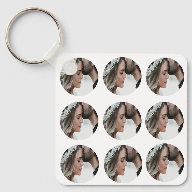 custom simple add circular photo collage add name  key ring (Front)