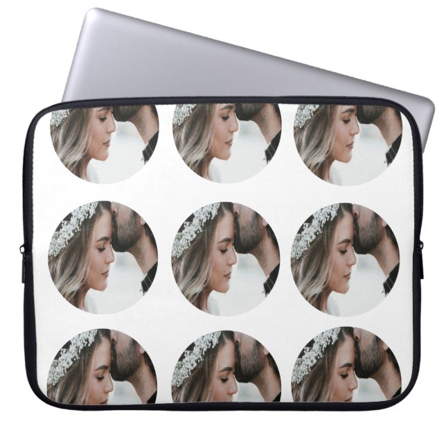 custom simple add circular photo collage add name  laptop sleeve (Front)