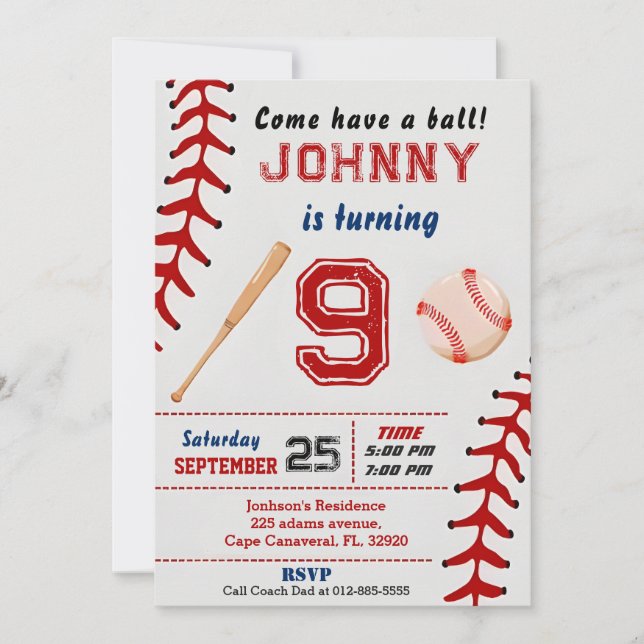 Custom simple Baseball Birthday Invitation (Front)