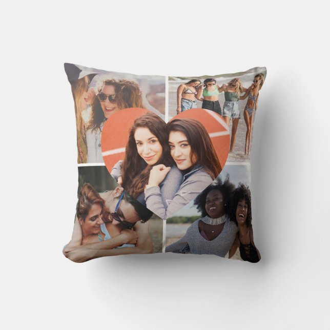 Custom Simple Best Friend 5 Photo Heart Collage Cushion (Front)