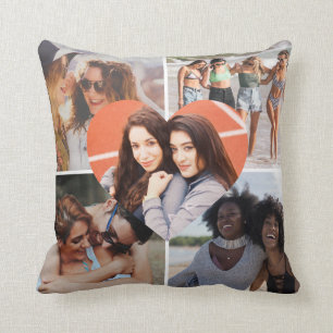 Custom Simple Best Friend 5 Photo Heart Collage Cushion