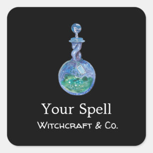 Custom Simple Black Witchcraft Spell Bottle Square Sticker