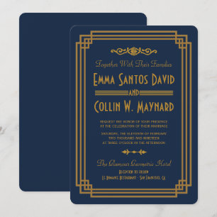 Custom Simple Blue Art Deco Wedding Invites