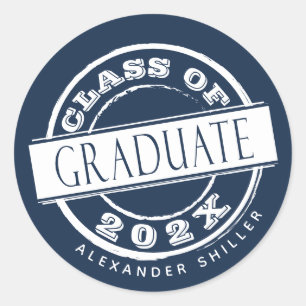 Custom Simple Blue Graduate Classic Round Sticker