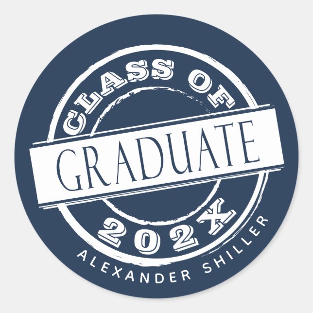 Custom Simple Blue Graduate Classic Round Sticker (Front)