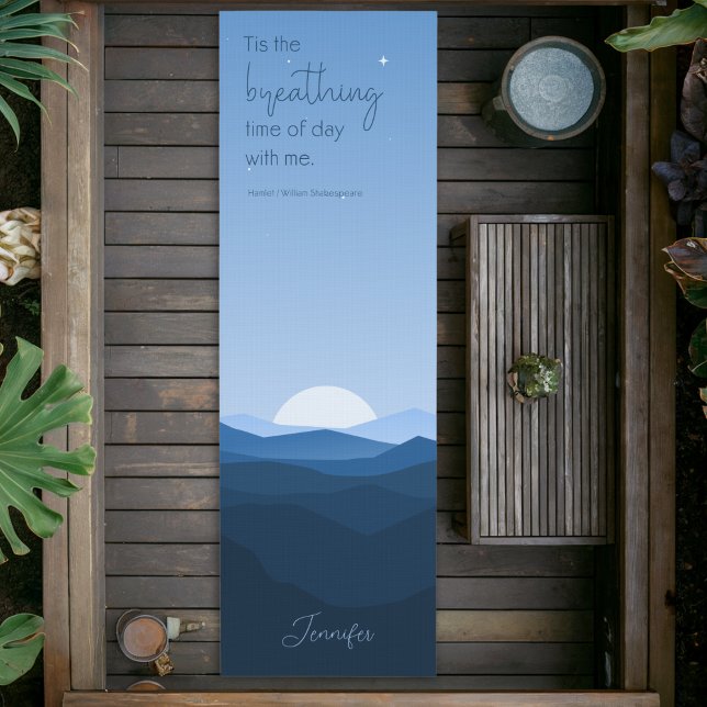 Custom Simple Blue Mountain Moon Breathing Quote  Yoga Mat (Creator Uploaded)