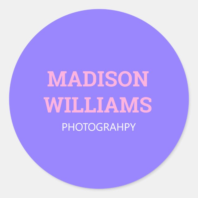 Custom Simple Bold Colourful Blue Pink Promotional Classic Round Sticker (Front)