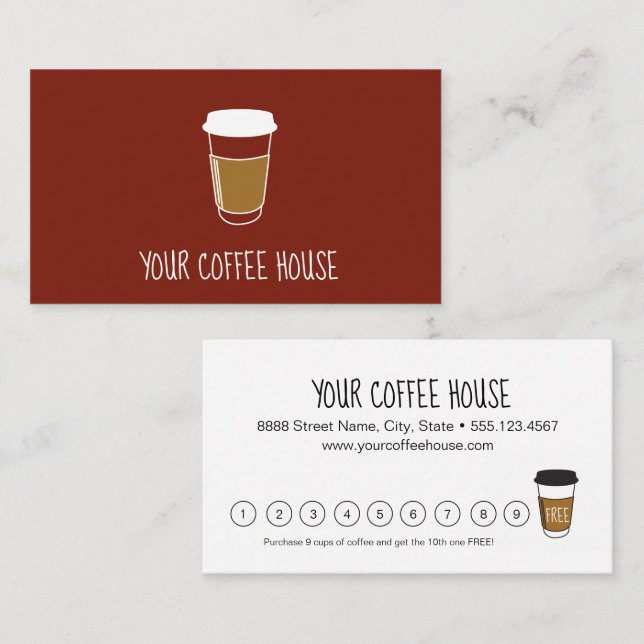 Custom Simple Burnt Orange Coffee House loyalty Card (Front/Back)