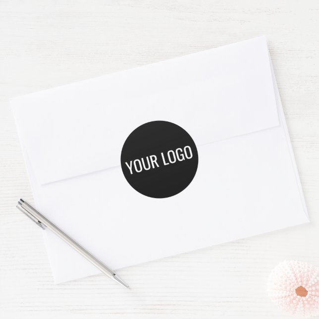 Custom Simple Clean Black Business Your Logo Here  Classic Round Sticker (Envelope)