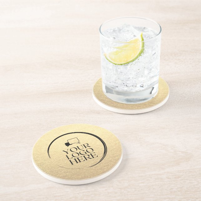 Custom simple clean business gold your logo here coaster (Side)