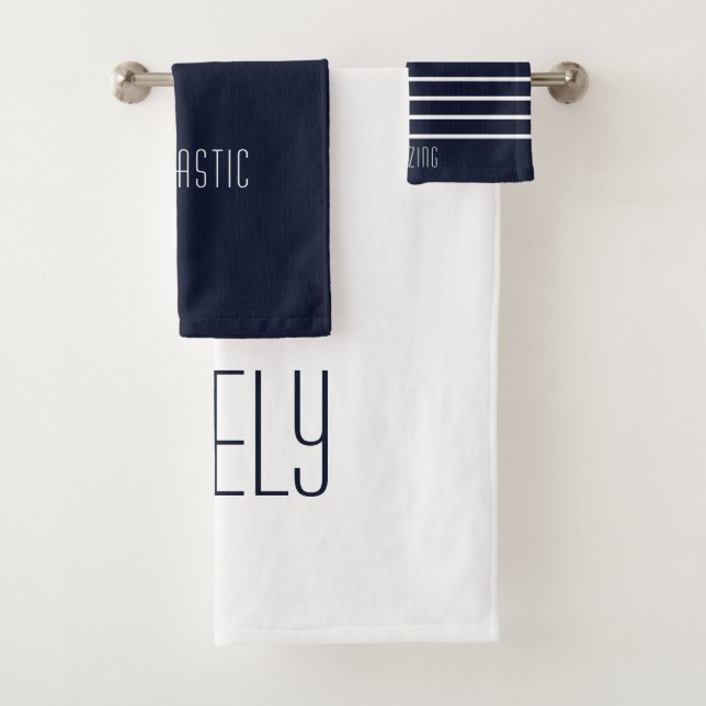 Custom Simple Cute Navy Family  Bath Towel Set (Insitu)