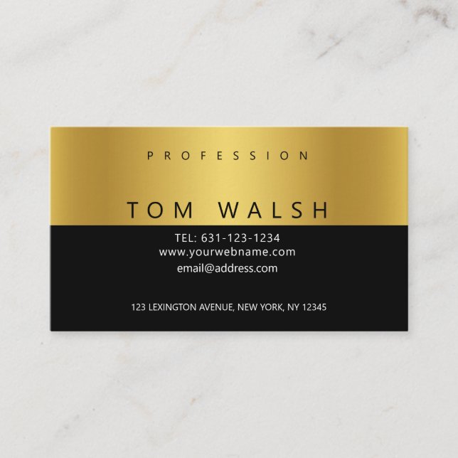 Custom Simple Elegant Gold Black Business Card (Front)