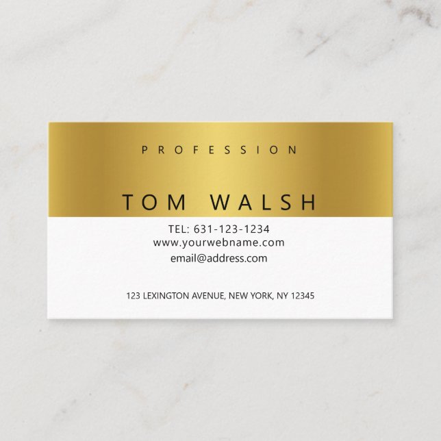 Custom Simple Elegant Gold White Business Card (Front)