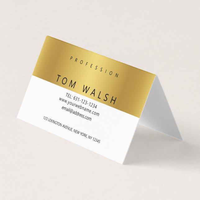 Custom Simple Elegant Gold White Business Card (Front)